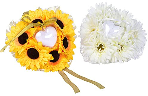 CIMAXIC Ringkissen Für Hochzeit Mit Bestickter Sonnenblume Kompakt Und Weich Hochzeitsdekoration Zubehör Für Trauung