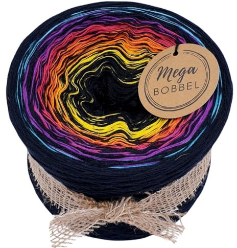 MegaBobbel*Rausch der Farben*A71* (Außenfarbe: Schwarz) Farbverlaufsgarn - Lace Garn Bobbel Wolle zum Häkeln & Stricken - 50% Baumwolle/50% Polyacryl (4 fädig, 1500m)