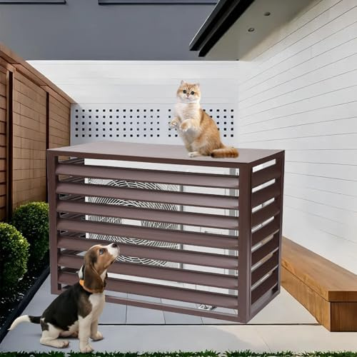 Cache Climatiseur Exterieur Aluminium, Cache Pompe a Chaleur Extérieur, Réduction du Bruit, Bonne Ventilation, Large Gamme D'applications(Brown,100cm)