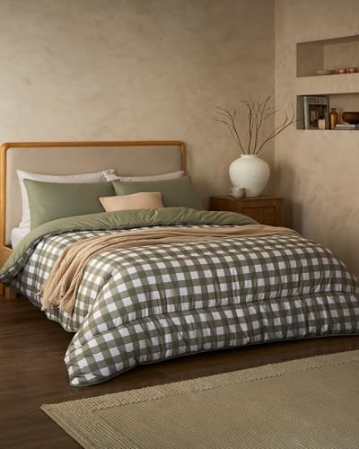 Night Lark Coverless Duvet 10.5 Tog - Olive Gingham, Double