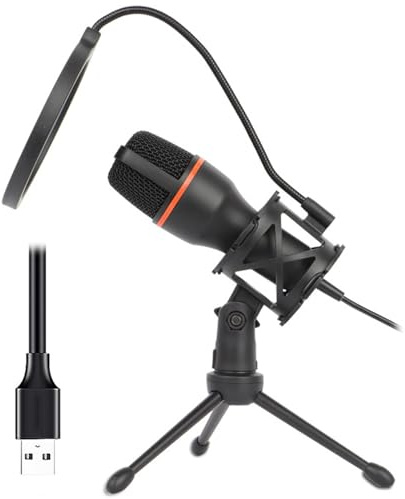 KAHDGSS Microfono Condensatore A LED Microfono Professionale per Cantare E Registrazione Karaoke con Plug E Play Treppiede