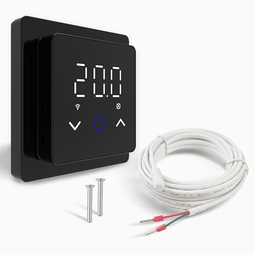YeloDeer WiFi Smart Thermostat for Electric Underfloor Heating, Wireless Room Thermostat Digital Programmable Temperature Controller Screen-Off Function with Alexa Google Assistant 230V Black