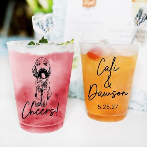 Lot de 50 gobelets givrés personnalisés pour réception de mariage – Tasse incassable personnalisée – Décoration de mariage moderne – 355 ml – Cocktails de signature, fiançailles, réception, mariage