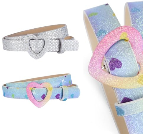 OIXEYA 2 Pezzi Cintura Bambina Cinture per Ragazze Bambini Cintura in Pelle PU con Fibbia a Cuore Carino per Ragazza Vestito Pantaloni Jeans