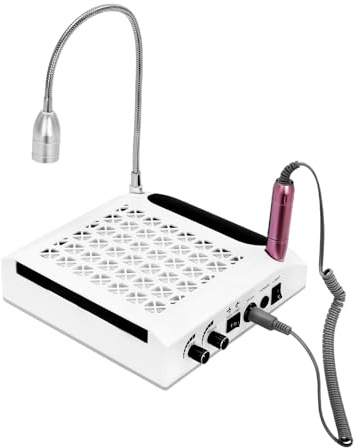 HOARLICN 4-In-1 Elektrischer Nagelfräser, 80W Pediküre Set Fußpflege Elektrisch 30.000 Rpm Nagelfräser mit Absaugung mit Led-Lampe 6xschleifkopf-Anzüge für Nagelstudios, Einkaufszentren