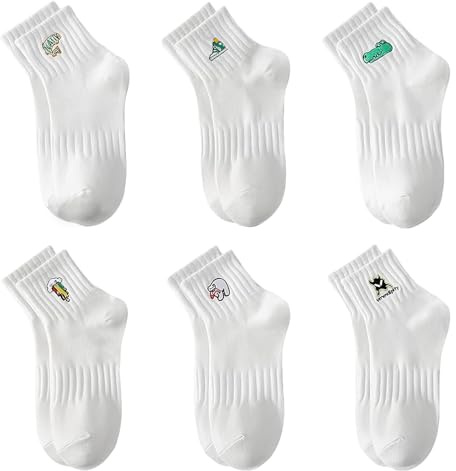 Saituo Home 6 Paires Chaussettes Homme en Coton, Chaussette de Tennis Brodées, Chaussette Blanche Respirante Absorbante, Socks Confortables et Durables para Running Travail et Loisirs, Blanc (35-45)