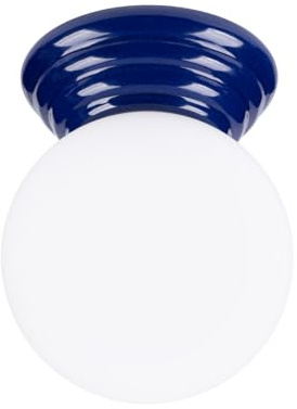 SOLLUX lighting Plafón Lámpara de Techo - Foco de Techo Cerámica Esmaltada Vidrio - 1 Pantalla - Bombilla LED - Azul Ultramarino Zori