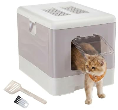 Ferplast Lettiera Gatto Chiusa Antiodore Antisporco Facile da Pulire, Rosa | 2 Filtri al carbone attivo che eliminano gli odori, griglia raccogli lettiera anti-perdite, paletta e spazzolina inclusi