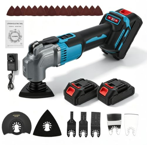 Cordless Oscillating Multi Tool for Makita 18V Battery, Multitool Kit with 2x2000mAh Batteries, 6 Speed + Auto Mode, Low Vibration Oscillating Saw, 23PCS Accessories for Cutting Scraping Sanding(B)