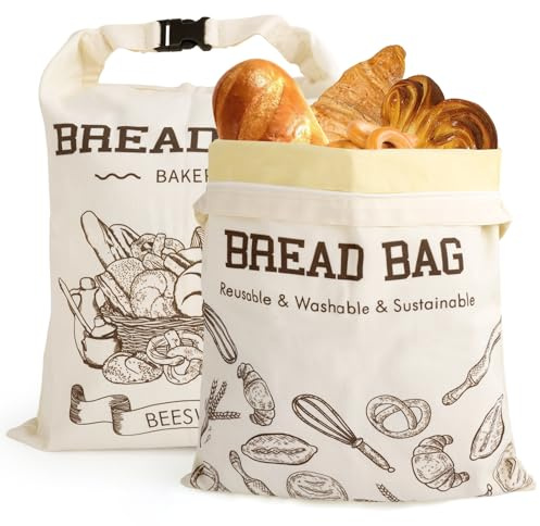 YYSWSAKY 2 Piezas Bolsas para Pan Reutilizables en Cera de Abeja con Cremallera y Hebilla, Bolsa de Conservación de Pan de Gran Tamaño para Pan de Levadura Hecho en Casa, Baguette, 30x40cm
