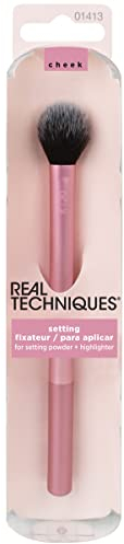 Real Techniques Pinceau fixateur de maquillage, pour fixer la poudre, la poudre en vrac et la poudre pressée, pinceau à maquillage pour le visage,couverture transparente pour surligneur,1 unité