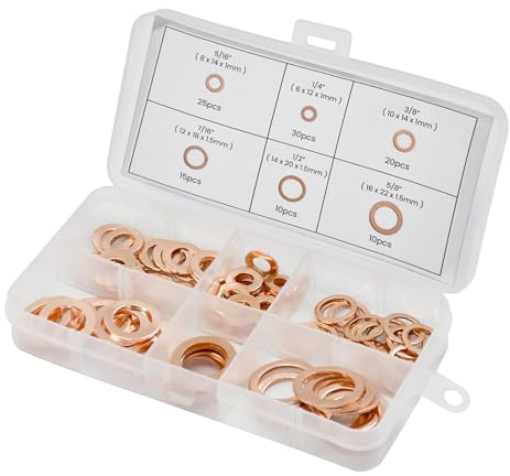 Dapetz Surtidos Caja 110 Pieza Imperial Arandelas Cobre Sólido Tapón de Cárter Arandelas