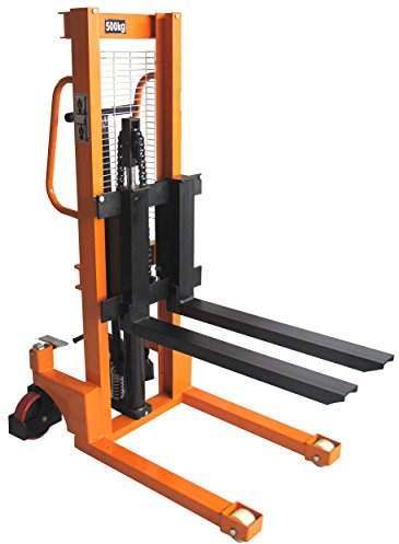 qteck-Hochhubwagen-920 mm Gabel 500 kg 1150 mm Hubhöhe-manuell-Orange-Stahl-B-Ware