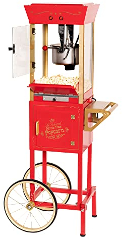 Nostalgia Popcorn Maker Machine - Professional Cart With 8 Oz Kettle Makes Up to 32 Cups - Vintage Popcorn Machine Movie Theater Style - Red