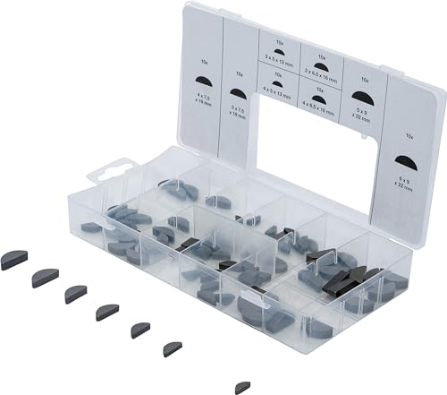 BGS 8117 | Federkeile-Sortiment | 80-tlg. | Carbon-Stahl S45 | Sortimentskasten | 8 Größen je 10 Stück | Größen 3 x 5 x 13 mm bis 6 x 9 x 22 mm