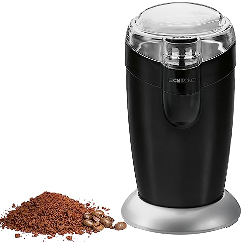 Clatronic elektrische Kaffeemühle | Edelstahlschlagmesser | Fassungsvermögen 40 Gramm | 120 Watt Motor | Edelstahl-Bohnenbehälter | KSW 3306 schwarz hochlganz
