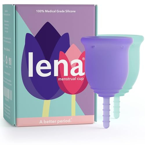 Lena Menstrual Cups, Reusable Period Cup, Tampons,Period Underwear and Menstrual Pads Alternative, Feminine Care, FSA Eligible, Silicone Menstrual Cup, Made in USA, Small & Large, Purple & Turquoise