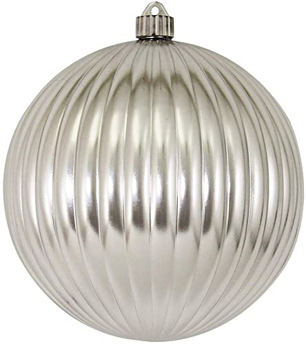 Christmas By Krebs 8 (200mm) Ribbed Shiny Looking Glass Silver [1 Piece] Extra Large Solid Oversized Huge Big Outdoor Plastic, UV Ball Ornament Hanging Tree Decorations
