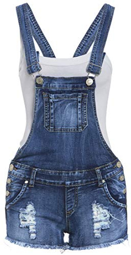 SS7 Women's Denim Dungaree Shorts, Sizes 4 to 12 (UK - 6, Denim Blue)