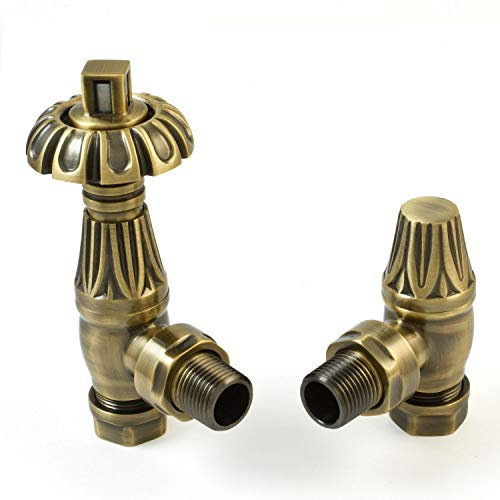 Hot Flow | Válvula de radiador termostática tradicional Lincoln - TRV en ángulo (latón antiguo)