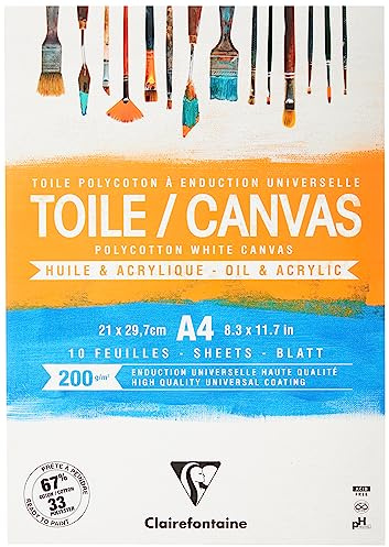 Clairefontaine 975207C Förpackning (10 ark Leiwand Cosmos målning, 200 g, limmat på huvudet DIN A4, 1 förpackning, vit