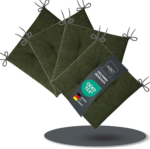 LILENO HOME 4er Set Stuhlkissen Grün (40x40x4,5 cm) - Sitzkissen für Gartenstuhl, Küche oder Esszimmerstuhl - Bequeme UV-beständige Indoor u. Outdoor Stuhlauflage als Stuhl Kissen