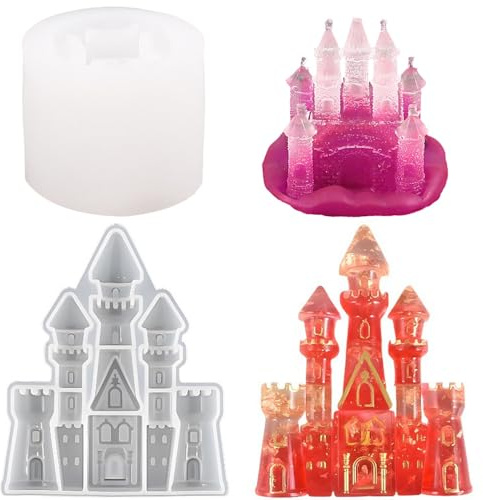 iSuperb 2PCS Silicone Molds for Resin, Gießformen Silikonform für Harz 3D Castle Harzformen von Epoxy Kristal Schlüsselbundformen für Kuchen, Seife, Ton, kreative Dekorationen (2 Schloss)