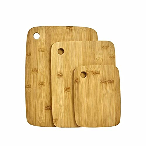 MantraRaj Bamboo Chopping Boards - Set of 3 Various Sizes Kitchen Set | Cutting Boards | Easy-Grip & Hanging Holes | Natural Organic Bamboo Cutting Boards - Easy to Clean