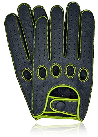 Swift Wear Genuine soft Leather Reverse Stitched Full-Finger Driving Gloves Fashion Classic (L, Green)