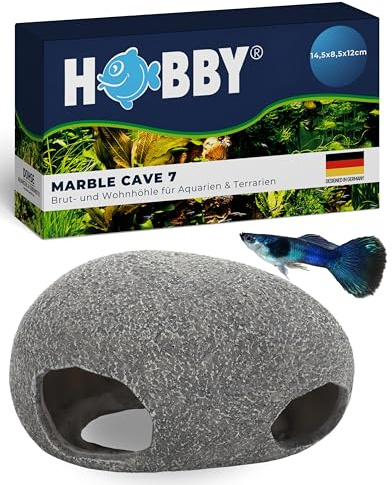 Hobby Aquaristik Marble Cave 7 I 14,5 × 8,5 × 12 cm I Wohn- & Bruthöhle aus Kunstharz für Zwergbuntbarsche, Welse & Garnelen I Deko Höhle für Aquarienbewohner I Rückzugsort & Laichplatz