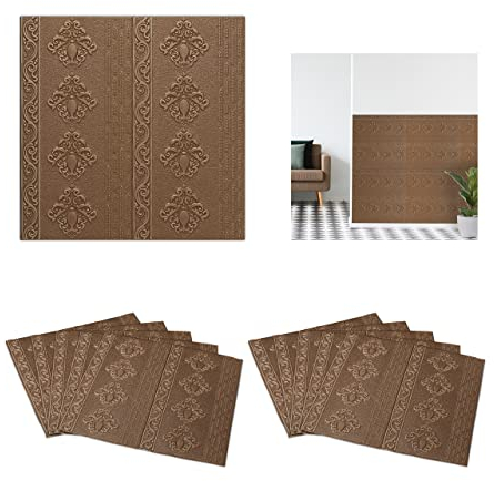 Relaxdays Carta da Parati, Set da 10 Pannelli Autoadesivi 3D da Ritagliare, 70 x 70 cm, Adesiva, Stile Barocco, Marrone, HxLxP: 70 x 70 x 0,7 cm