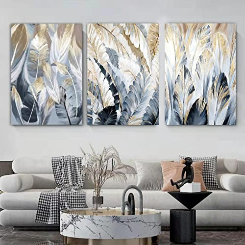 Yuefa Art Malerei auf Leinwand, ästhetisches Blattgold, gemalt, moderne Poster und Drucke, Wandkunst, Bild für Wohnzimmer, Heimdekoration, 90 x 120 cm (35 x 47 Zoll) Innenrahmen