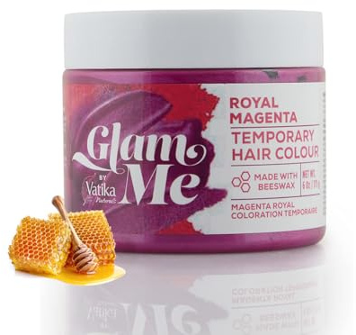 Vatika Naturals GLAM ME Coloration temporaire pour cheveux Magenta royal 170 g | Fabriqué avec de la cire d'abeille | Couleur de coiffure naturelle | Pour homme et femme
