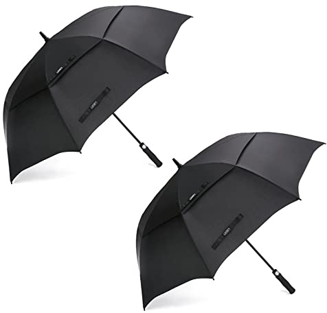 G4Free 2 Pack Extra Large 54 Inch Golf Umbrella Automatic Open Oversize Double Canopy Vented Windproof Waterproof Stick Umbrellas (Black)