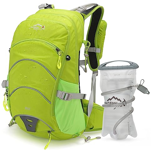 IX INOXTO Trinkrucksack, 20 l Trinkrucksack, Wander-Rucksack mit 2 l Trinkblase und Regenschutz, Schwarz, Hellgrün, Dunkelblau