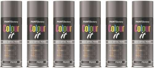 HitlineUK 6 X 400ML GREY PRIMER SPRAY PAINT METAL PLASTIC WOOD PAINT MATT FINISH QUICK DRYING PRIMER ALL PURPOSE PRIMER FOR INTERIOR AND EXTERIOR