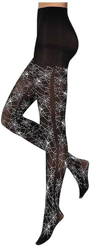 krautwear® Damen Strumpfhose Spinnennetz Fledermaus Spinnenweben-Muster, Hexen, Spinnen, Zubehör, Halloween Karneval Party Kostüm (Spiderweb-L-XL)