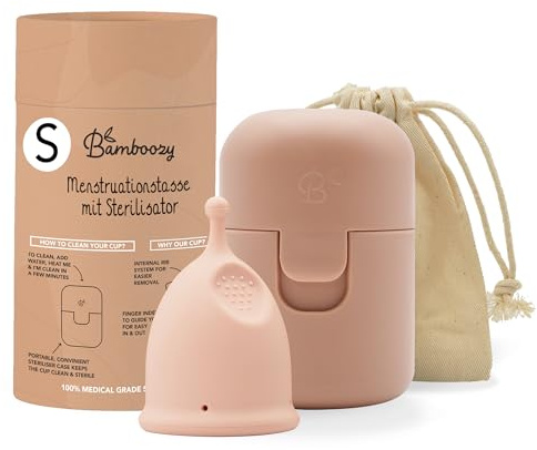 Bamboozy Cup Menstruelle Avec Stérilisateur (S) - Coupe Menstruelles Réutilisables en Silicone Médical - Jusqu'à 12 Heures de Protection - Sans Plastique, Sans BPA et Autres Substances Indésirables