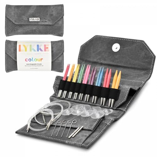 Lykke Austauschbare Stricknadeln, Farbe Holz 8,9 cm, Stricknadel-Set (grauer Denim-Effekt)