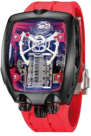 FEICE Herren Uhren Automatikuhr Skeleton Mechanische Unregelmäßiges Gehäuse Wasserdicht Schwarzes Kautschukarmband