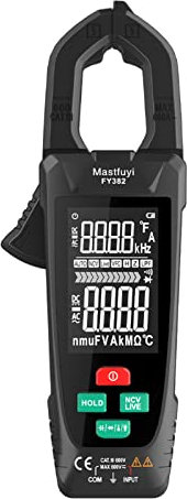Smart Clamp Meter HUIOP FY382 Smart Clamp Meter True RMS 9999 Counts Digital Multimeter Temperature Tester LCD Screen AC DC Voltage AC Current Detector with LED Flashlight Multifunction Voltage Meter
