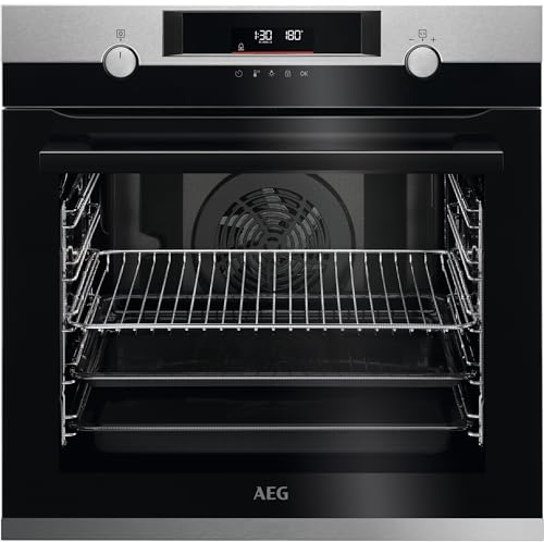 AEG BPE53506BM Einbau-Backofen, Pyrolyse Selbstreinigung, Serie 6000 Ringheißluft: gleichmäßige Garergebnisse auf 3 Ebenen, 25 Automatikprogramme, LED-Touchdisplay, Schnellaufheizung, Edelstahl