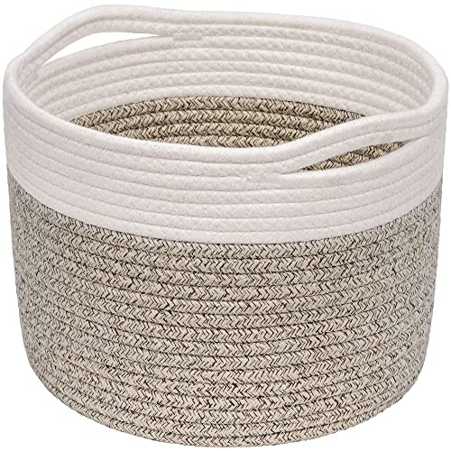 TIMEYARD Korb Aufbewahrung, Wäschekorb Kinder, Klein Korb für Geschenke, Regal, Baby Spielzeug Aufbewahrungskörbe, Körbe Geflochten, 24x18cm, Braun & Weiß