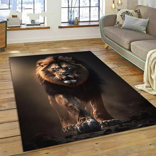 Löwe Savanna Eckzahn Gedruckter Teppich 3D 200 X 300 Cm / 78.74 X 118.11 Gedruckter Teppich 3D Teppich, Schlafzimmer Teppich, Jungen Teppiche Für Schlafzimmer, Wohnzimmer Teppich,Leicht Zu Re -7O2L1