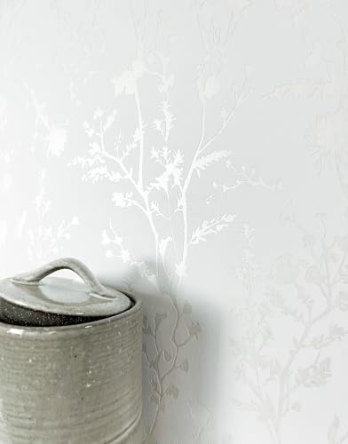 Newroom Tapete Grau Vlies Blumentapete - Modern Glamour Blätter Zweige für Schlafzimmer Wohnzimmer