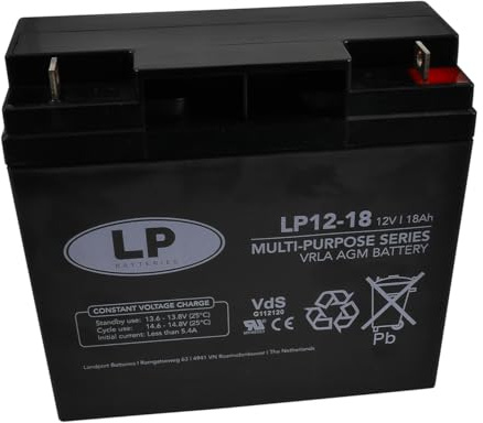LP Motorcycle LANDPORT Batterie VRLA AGM 12-18 VdS T3 12V 18Ah 182x77x168mm Universal kompatibel für Roller, Motorrad, Sicherheitssysteme, Rollladen Antrieb, Dachrollo