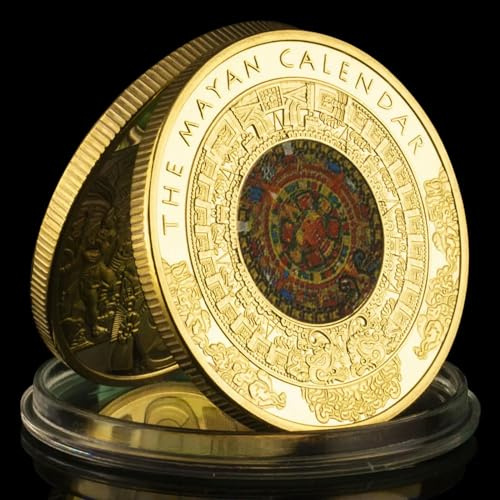 QYZXTH El Calendario Maya Moneda de Souvenir Coleccionable Chapado en Oro Regalo Creativo Mayas Moneda Conmemorativa de Oro-Oro