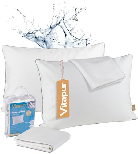 Allergiker Kissenbezug 40x60 cm Vitapur MemoSilver - Wasserdichter Kissenschoner mit Silberionen | Oeko-TEX Kissenschutz Anti-Milben | Atmungsaktiver Kopfkissenbezug für Allergiker