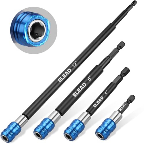 4-Piece 2, 4, 6, 12 Drill Bit Extension Set, Magnetic Screwdriver Bit Holder Extender with Aluminum Sleeve, 1/4 Inch Hex Shank Quick Release Extension Adapter, Durable CR-V Steel