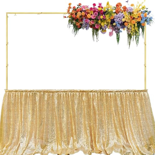 Adjustable Over The Table Rod Stand with Clamps 13''-42'' Tall 29''-98'' Length Gold Metal Table Arch Balloon Flower Arch Stand for Wedding Birthday Halloween Party Christmas Decorations(GOLD)